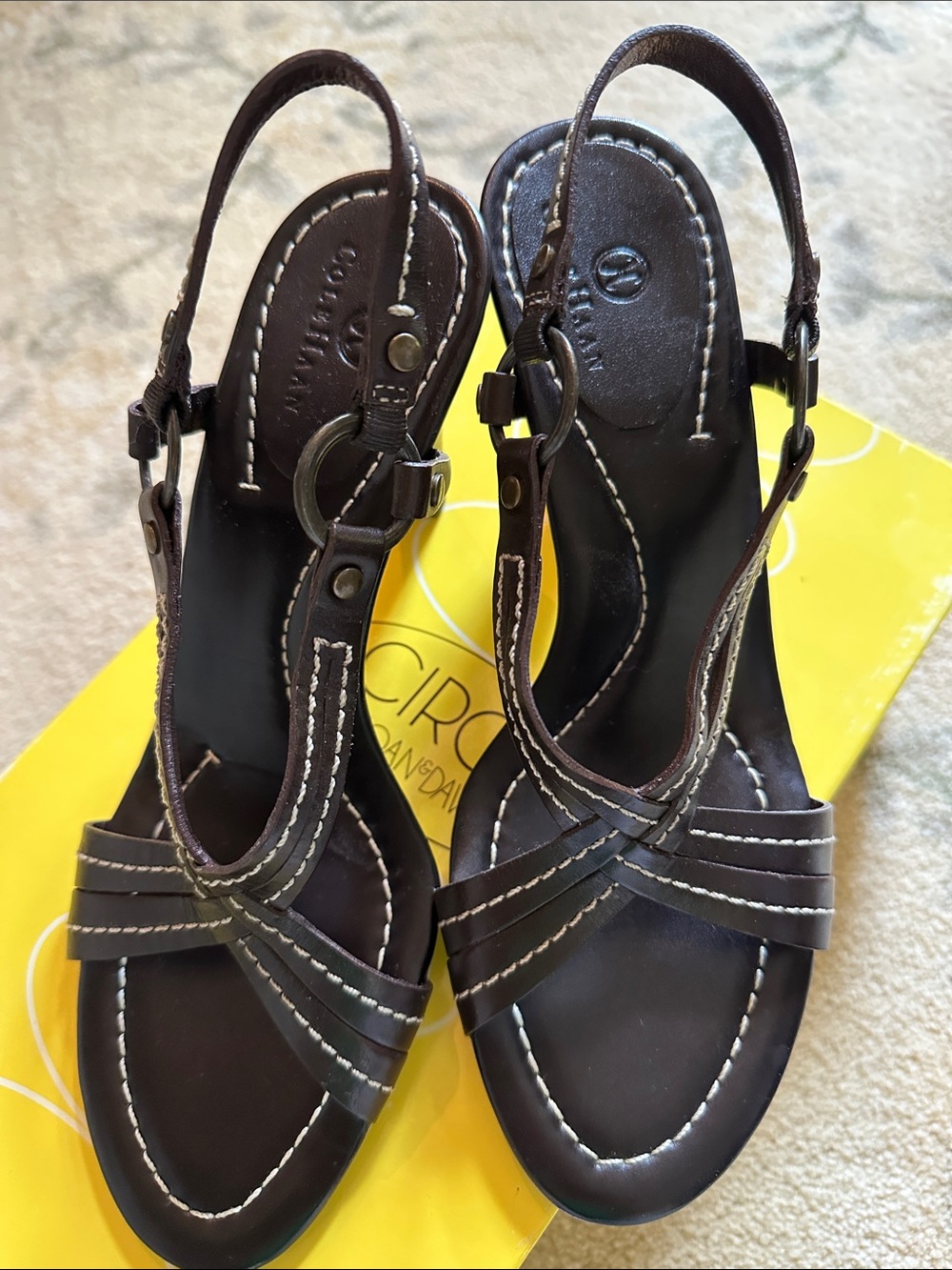 Joan & David Dark Brown Leather Crisscross Slingback Heels NIB
